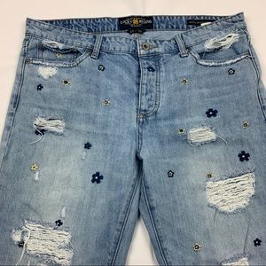LUCKY BRAND Size 12/31 Mid Rise Sienna Slim Boyfriend Floral Embroidered Jeans